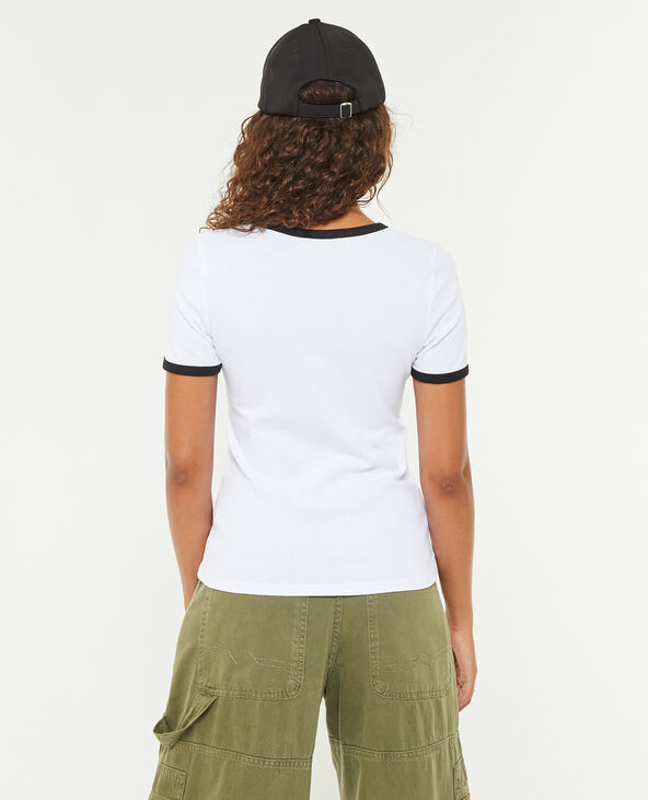 T-shirt manches courtes avec bords contrastés blanc - Pimkie