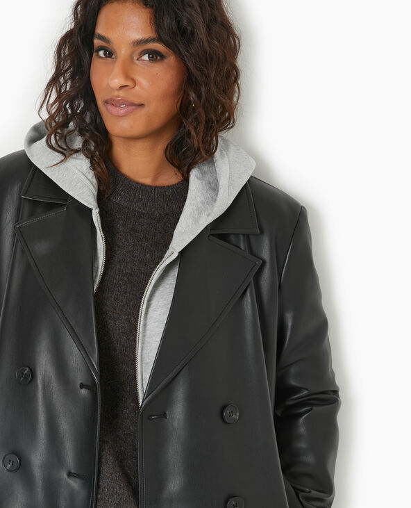Manteau long en simili cuir noir - Pimkie