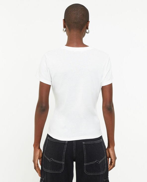 T-shirt manches courtes avec flocage velours blanc - Pimkie