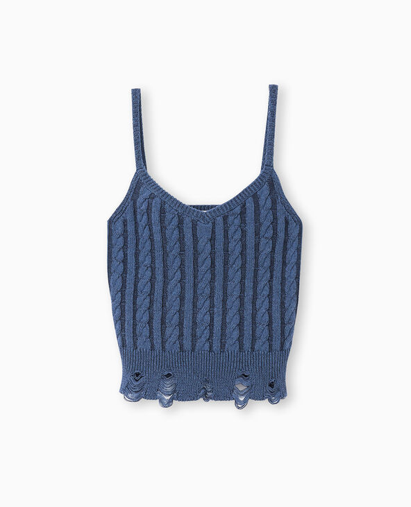 Débardeur en maille fantaisie avec effet destroy bleu - Pimkie