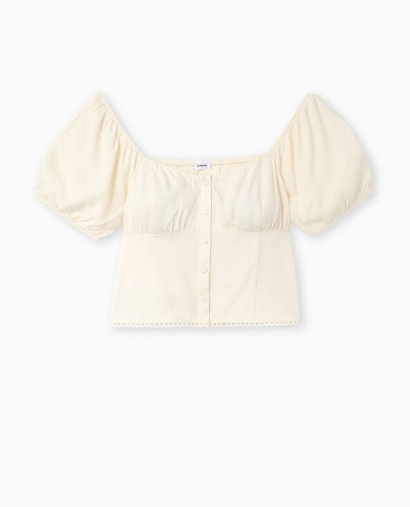 Blouse manches ballons avec finitions croquet écru - Pimkie