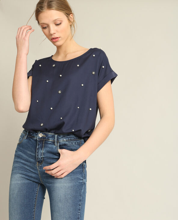 T-shirt à perles bleu marine - Pimkie