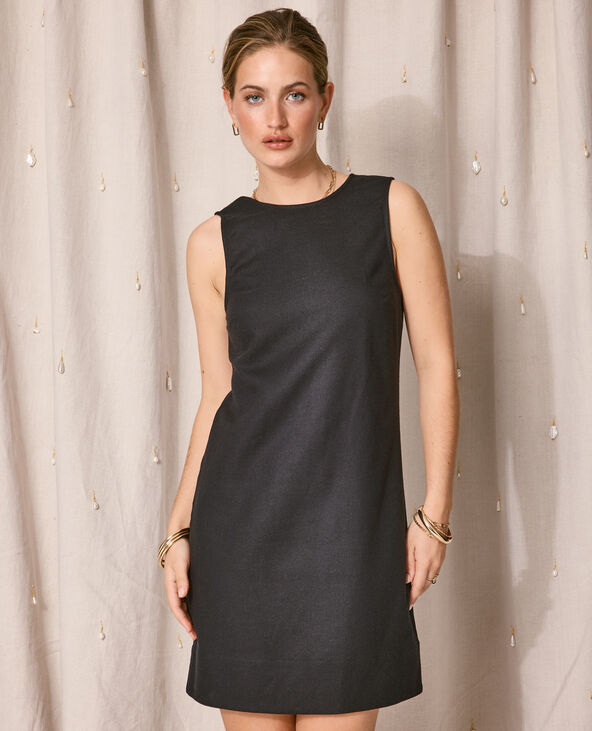 Robe courte lin avec dos dégagé et boutonné noir - Pimkie