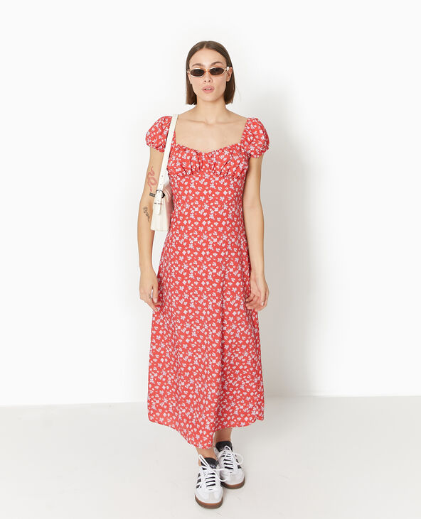 Robe longue forme empire motif fleurs rouge - Pimkie