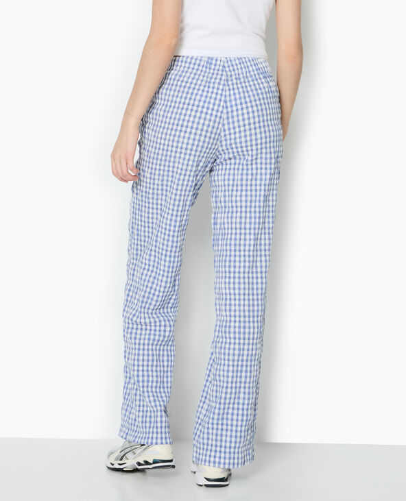 Pantalon droit en tissu gaufré motif vichy bleu - Pimkie