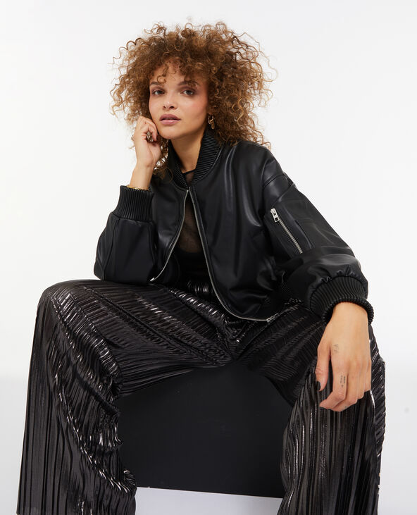 Blouson bomber en simili cuir noir - Pimkie