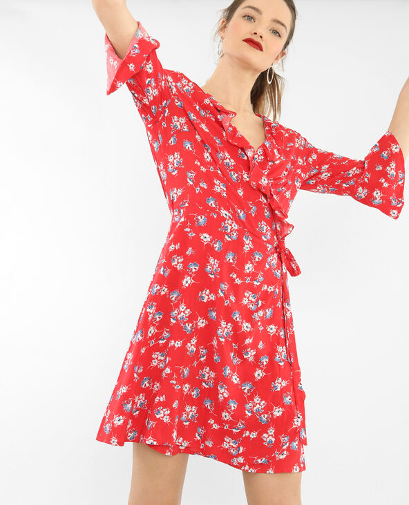 Robe portefeuille volantée rouge - Pimkie