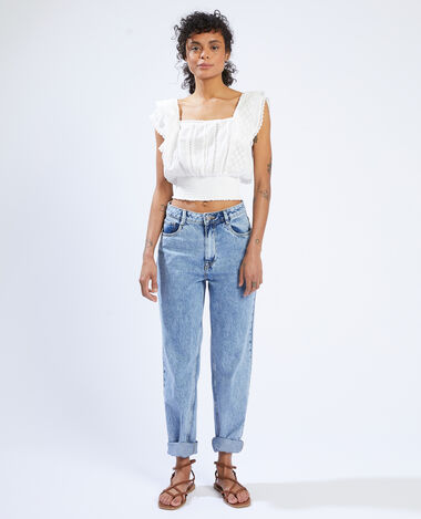 Top court dentelle et plumetis blanc - Pimkie