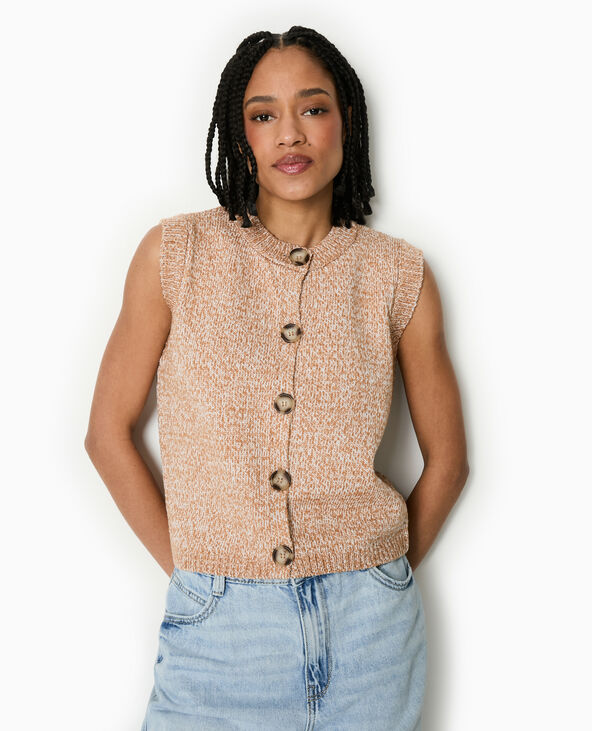 Gilet sans manches en maille moulinée taupe - Pimkie