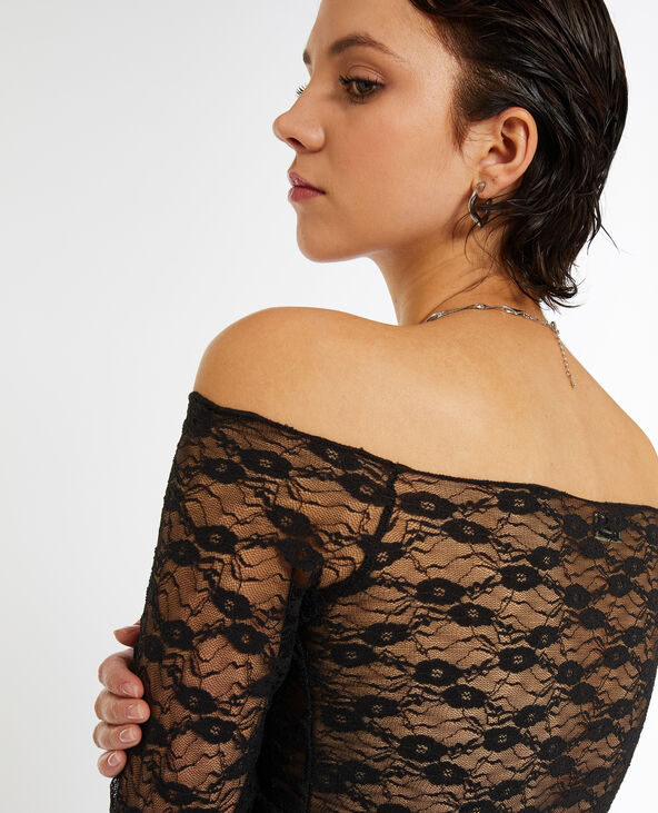 Top en dentelle encolure Bardot noir - Pimkie