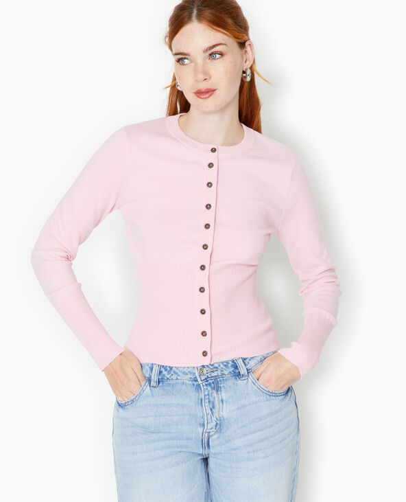 Gilet en maille fine avec taille bord-côtes Rose poudré - Pimkie