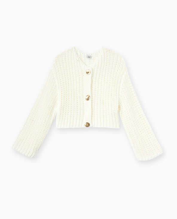 Gilet grosse maille avec boutons métalliques blanc - Pimkie