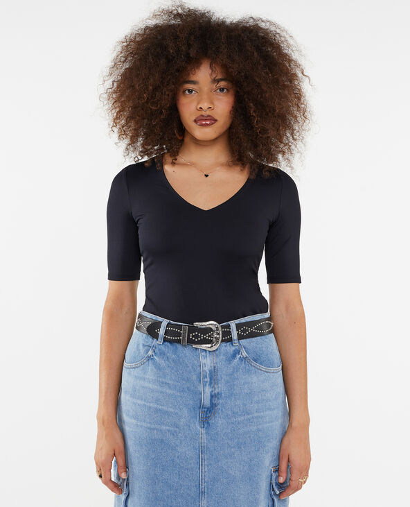 Top col V en maille noir - Pimkie