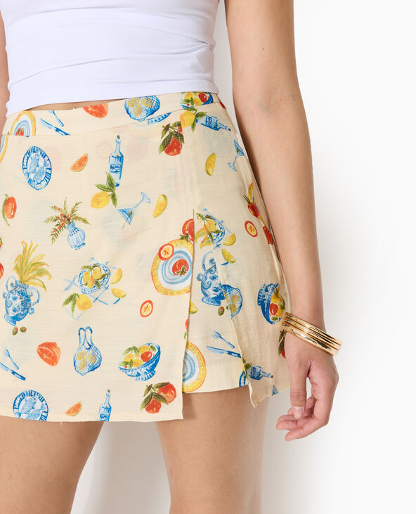 Jupe-short en tissu fluide motif fruits écru - Pimkie