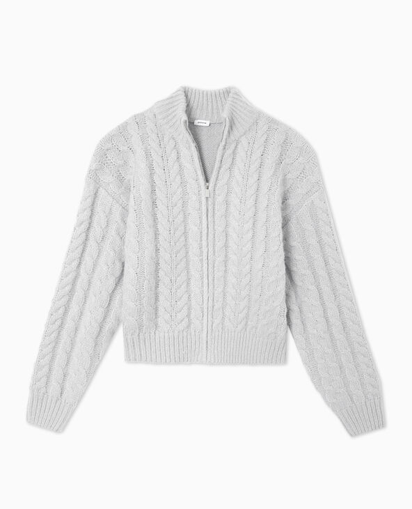 Gilet zippé en maille torsadée gris clair - Pimkie