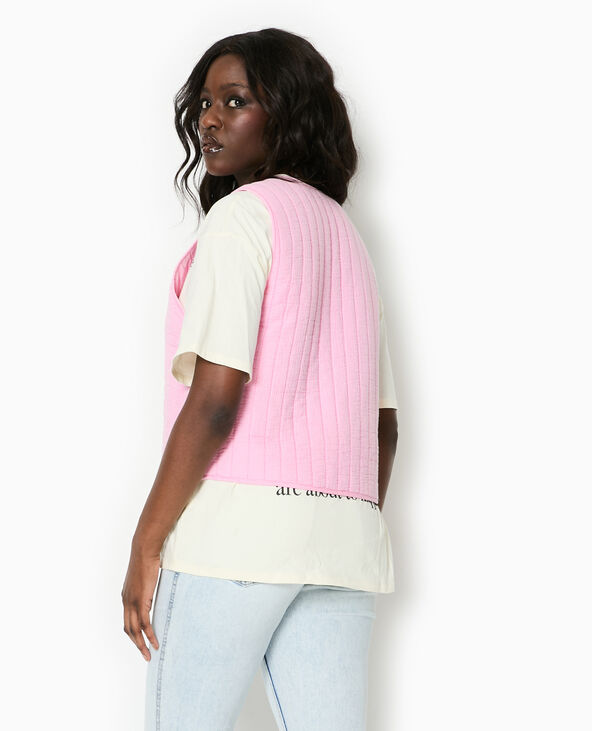 Veste sans manches en gaze de coton matelassée rose - Pimkie