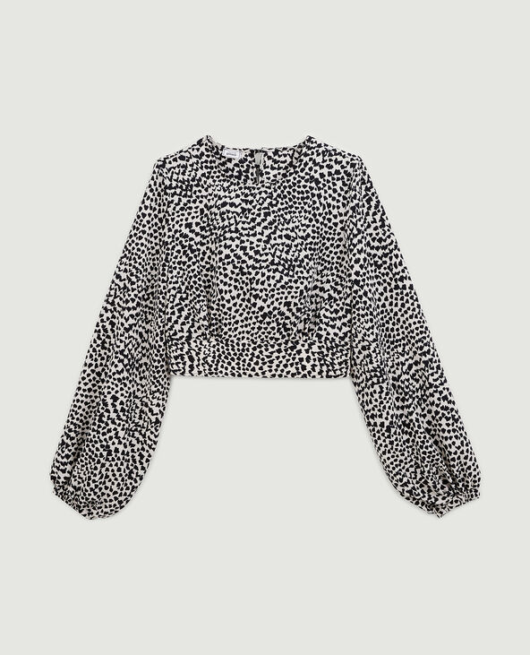 Blouse courte avec noeud dos motif léopard blanc - Pimkie