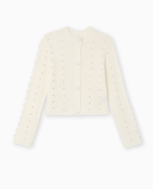 Gilet col rond avec torsades et strass blanc - Pimkie