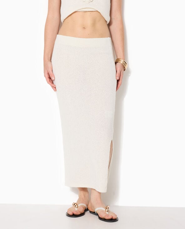 Jupe droite en maille effet bouclette blanc - Pimkie