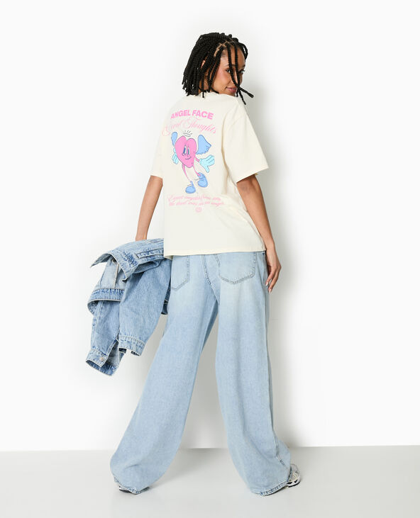 T-shirt oversize avec print poitrine et dos blanc - Pimkie