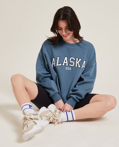 Sweat col rond oversize bleu - Pimkie