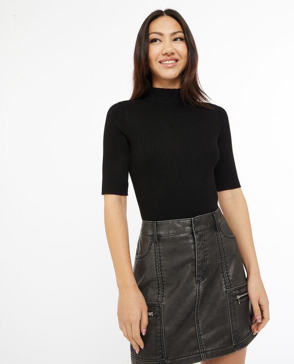 Pull col montant manches courtes noir - Pimkie