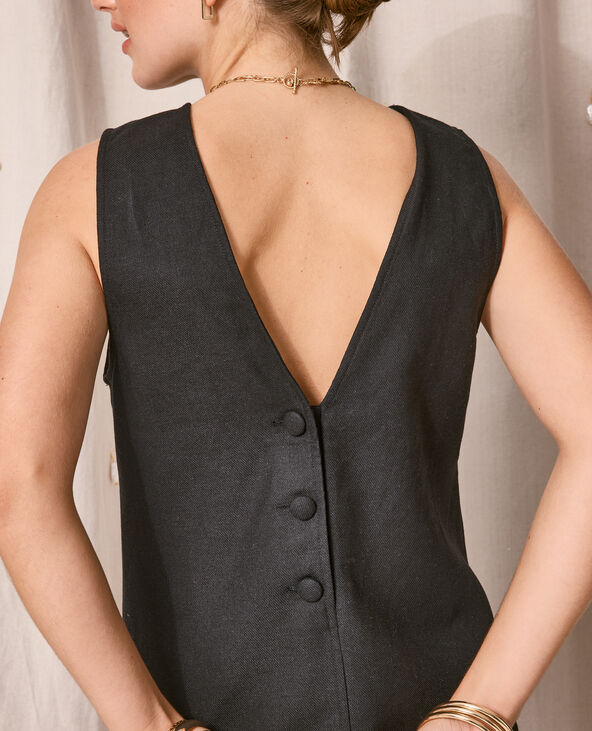 Robe courte lin avec dos dégagé et boutonné noir - Pimkie