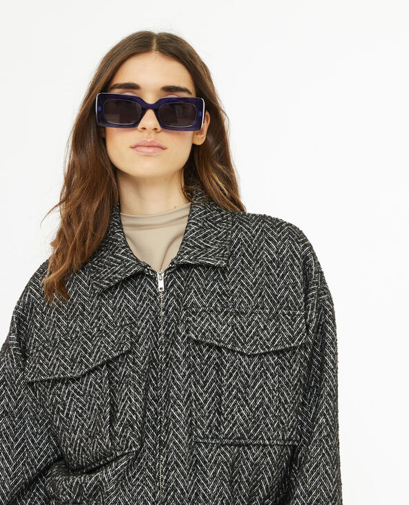 Blouson court en tweed effet chevrons noir - Pimkie
