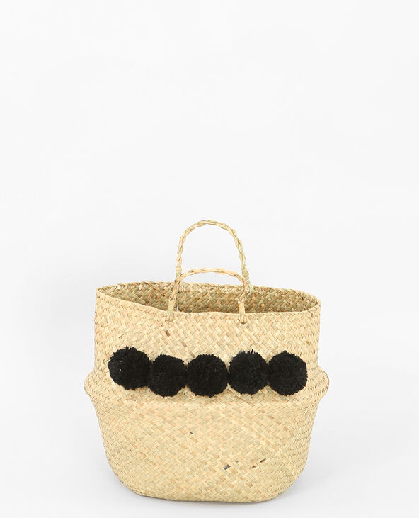 Panier tressé à pompons noir - Pimkie