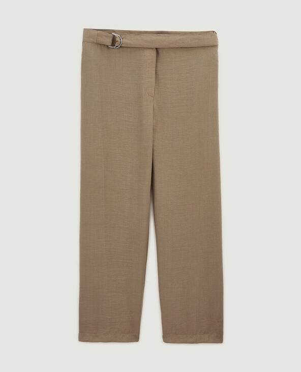 Pantalon large et droit effet lin camel - Pimkie