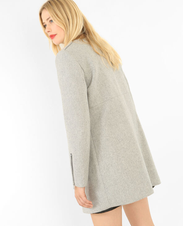Manteau mi-long zippé gris chiné - Pimkie