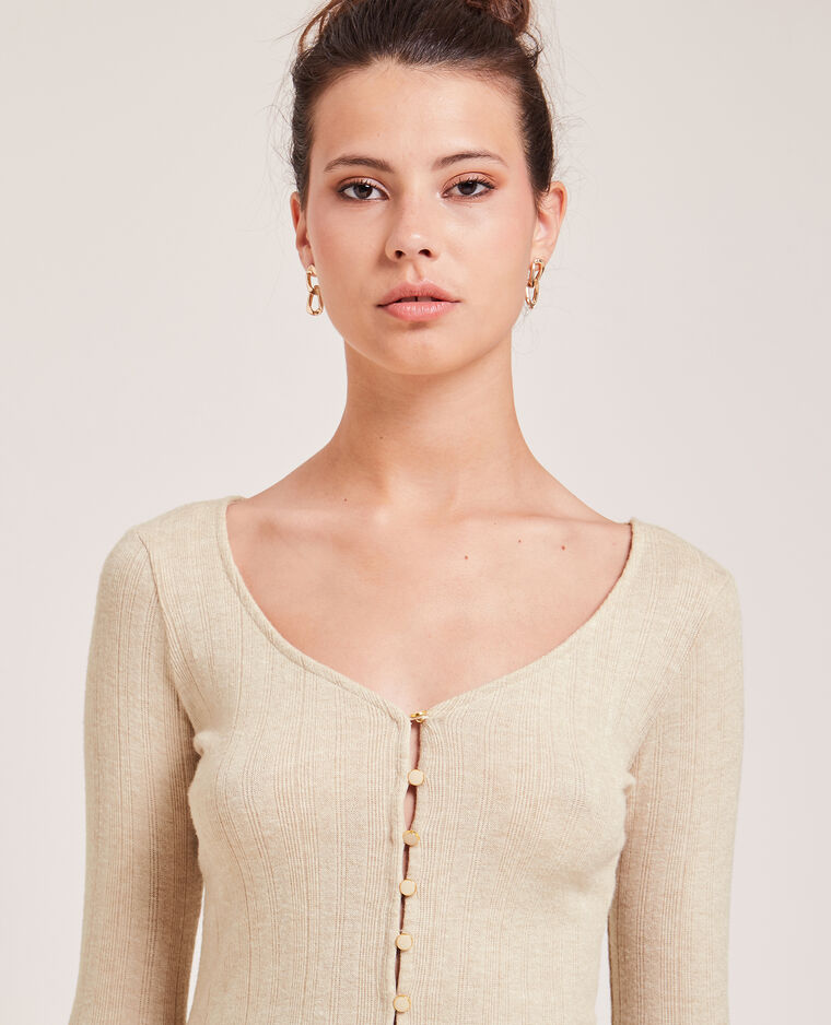 Top boutonné en maille côtelée taupe - Pimkie