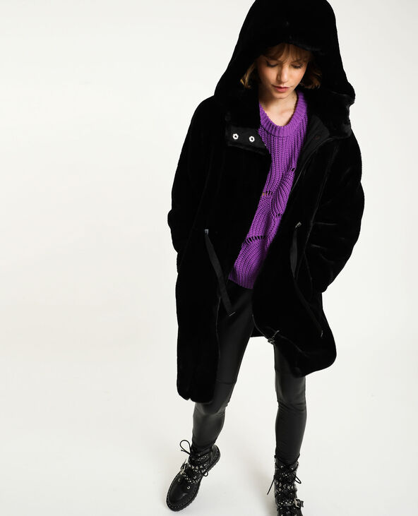 Manteau fausse fourrure noir - Pimkie