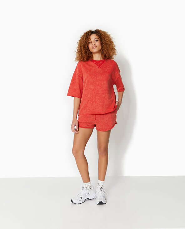 Sweat manches courtes délavé acid wash rouge - Pimkie