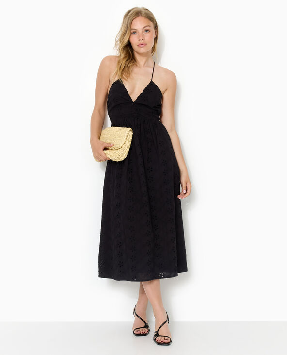 Robe longue en broderie anglaise bretelles croisées noir - Pimkie