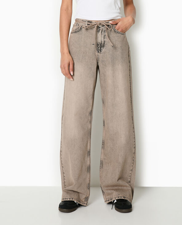 Jean droit taille basse avec ceinture à nouer marron - Pimkie