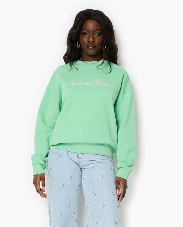 Sweat oversize avec broderies devant et dos vert clair - Pimkie