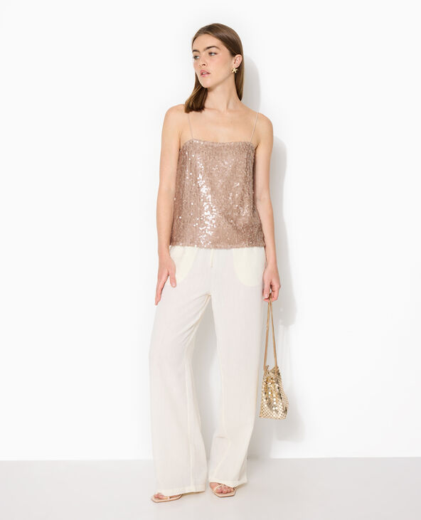 Top dos ouvert en maille ajourée avec sequins doré - Pimkie