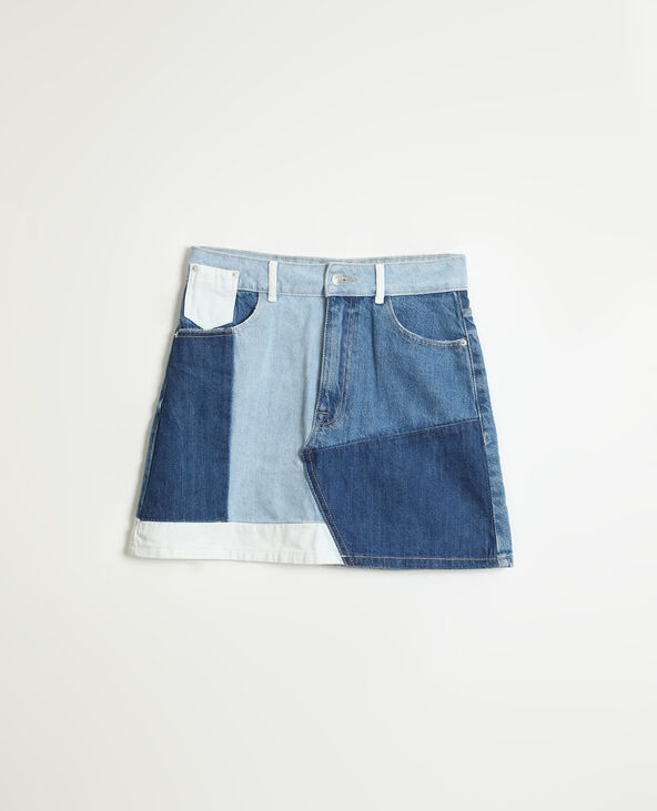Jupe en jean patchwork bleu - Pimkie
