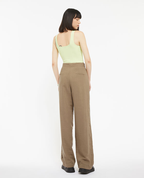 Pantalon large et droit effet lin camel - Pimkie