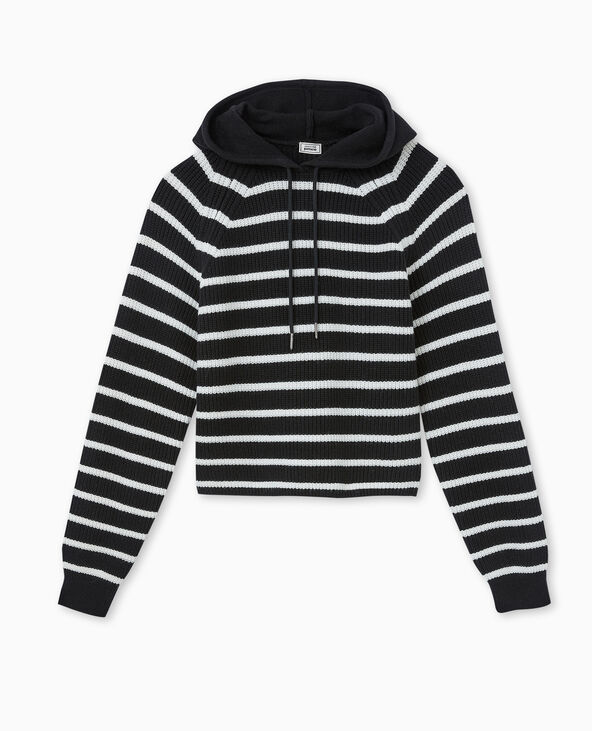 Pull court rayé avec capuche blanc - Pimkie