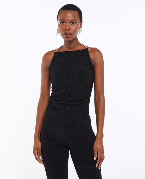 Top matière brillante avec bretelles strass noir - Pimkie