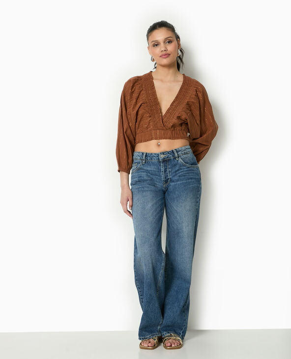 Blouse décolletée avec manches chauve-souris marron - Pimkie