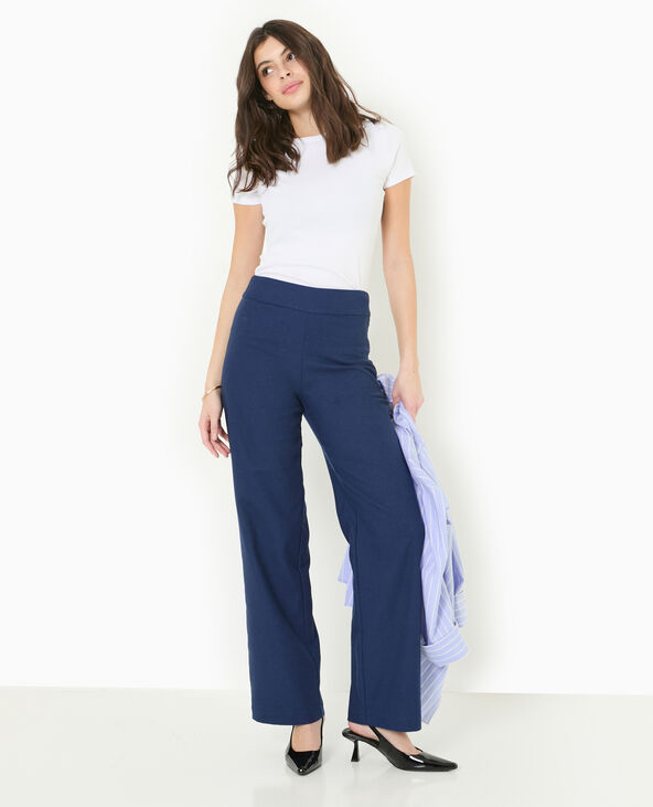 Pantalon droit taille haute avec lin bleu marine - Pimkie