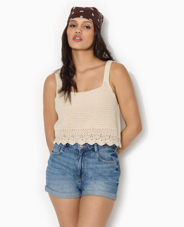 Top en maille ajourée façon crochet écru - Pimkie