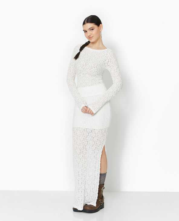 Top manches longues en tissu dentelle reliéfé blanc - Pimkie