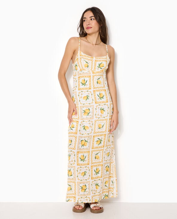 Robe longue encolure empire motif citrons jaune - Pimkie