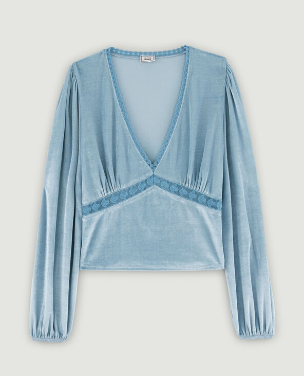 Top velours et dentelle vert de gris - Pimkie