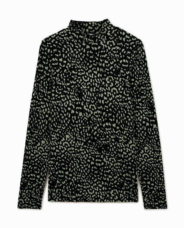 Top manches longues col montant motif léopard vert kaki - Pimkie