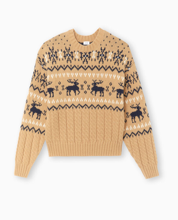 Pull de Noël jacquard avec torsades beige - Pimkie